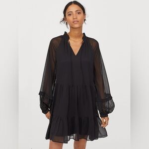 H&M Black Tiered Ruffled Dress with Bishop Sleeves